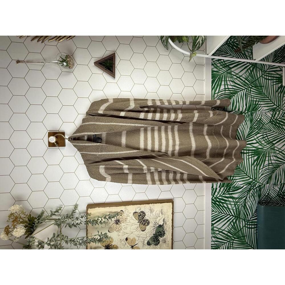 Quinn Tan Brown Stripped Open Front Cardigan - Size - Large
